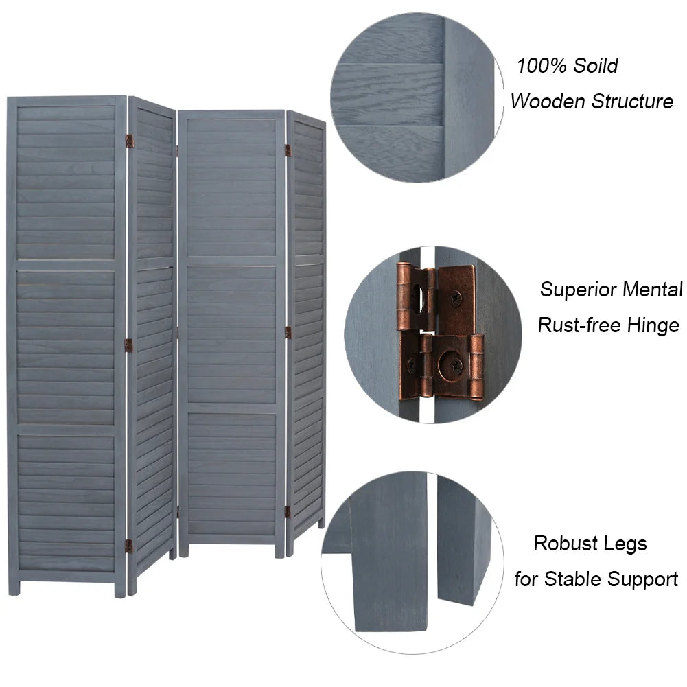 Folding Room Divider Privacy Separator Screen, Dark Grey 4 Panel