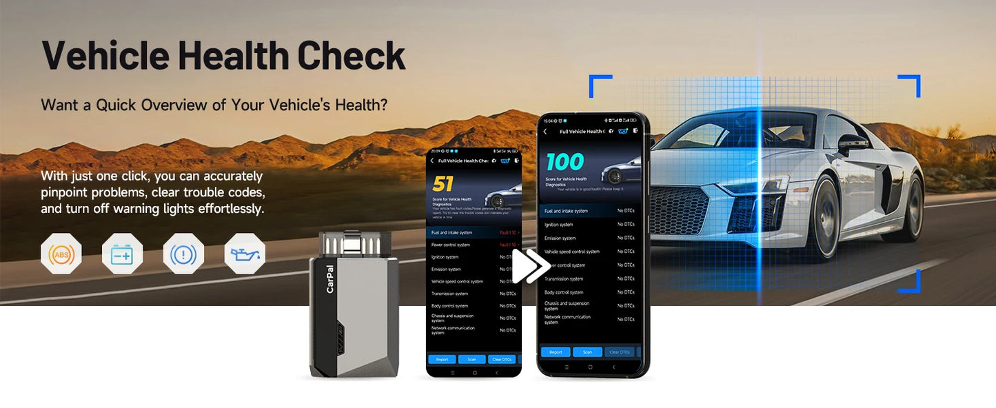 TOPDON Carpal OBD2 Scanner for Car All System Diagnostic Tool Vehicle Health Check Smog Check Battery Test IOS Android  BT 5.0
