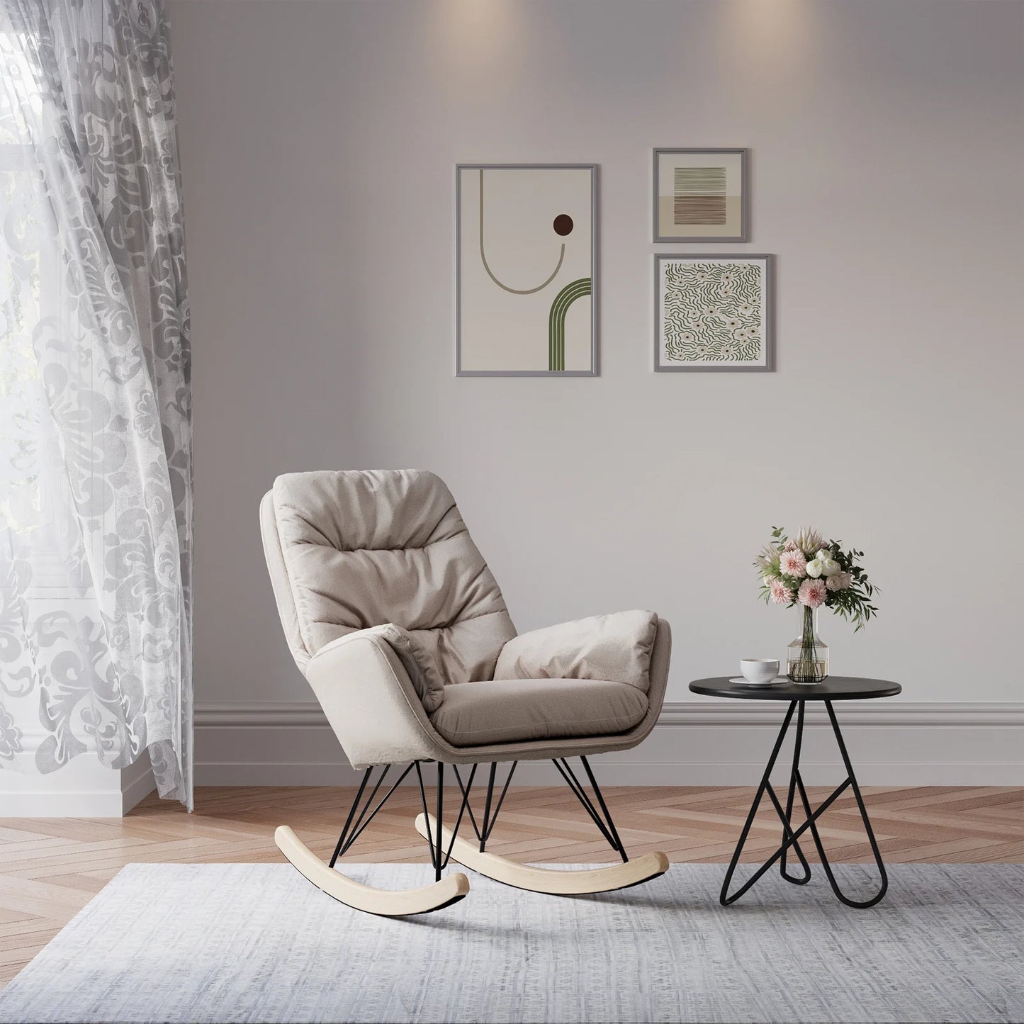 White Luxury Wooden Rocking Chair Leisure Chair