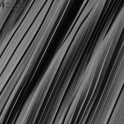 Autumn Pleated Sundress ZANZEA Spring Patchwork Maxi Dresses Women Long Sleeve Party Work Dress Fashion Casual Holiday Robe 2024