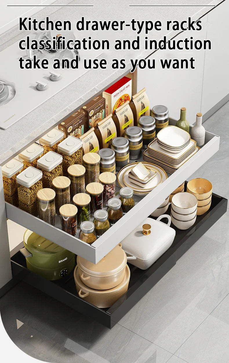 Expandable Pull Out Cabinet Organizer Metal Stick Slide Out  Drawers Storage Kitchen Adjustable Sliding Roll Out Cabinet Shelves