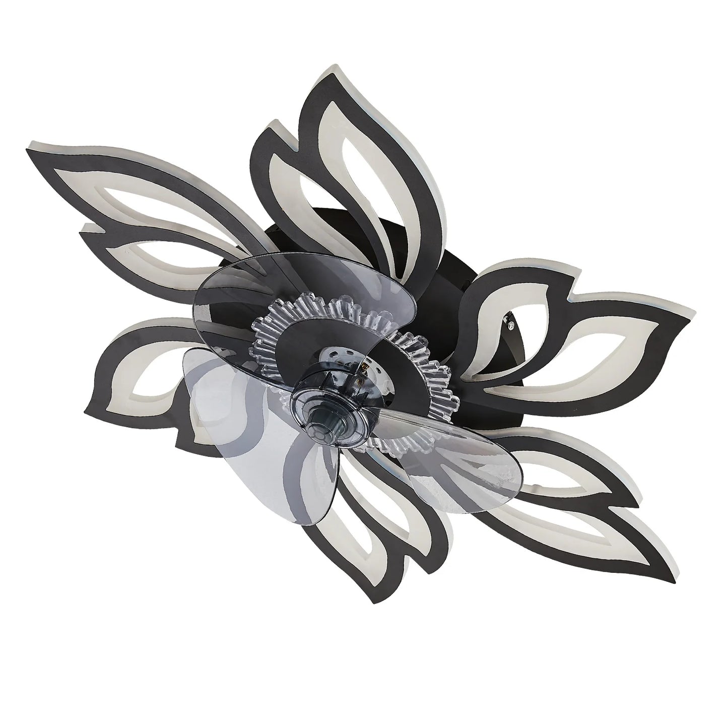 Black Modern Flower Ceiling Fan with 3 Color Lights