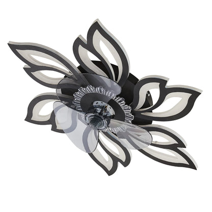 Black Modern Flower Ceiling Fan with 3 Color Lights
