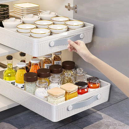 Kitchen Storage Rack with Slide Rails Pull Out Cabinet Organizer Drawer Storage Tray Spice Jars Storage Rack Kitchen