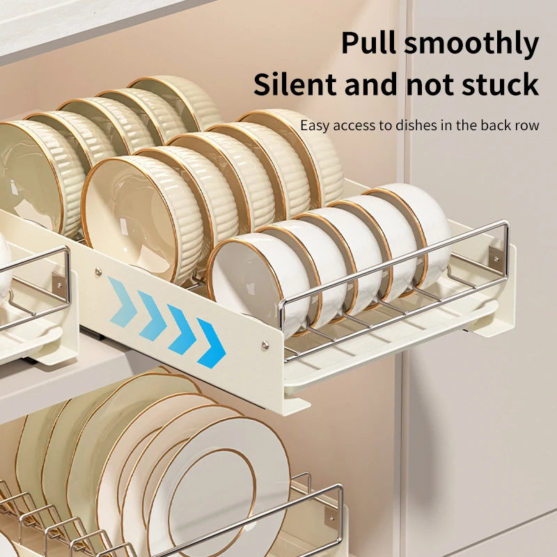 Drain Pull Out Dish Racks Slideable Stainless Steel Bowl Rack Cabinet Tray Storage Holder Kitchen Basket Plate Drain Shelf Rack