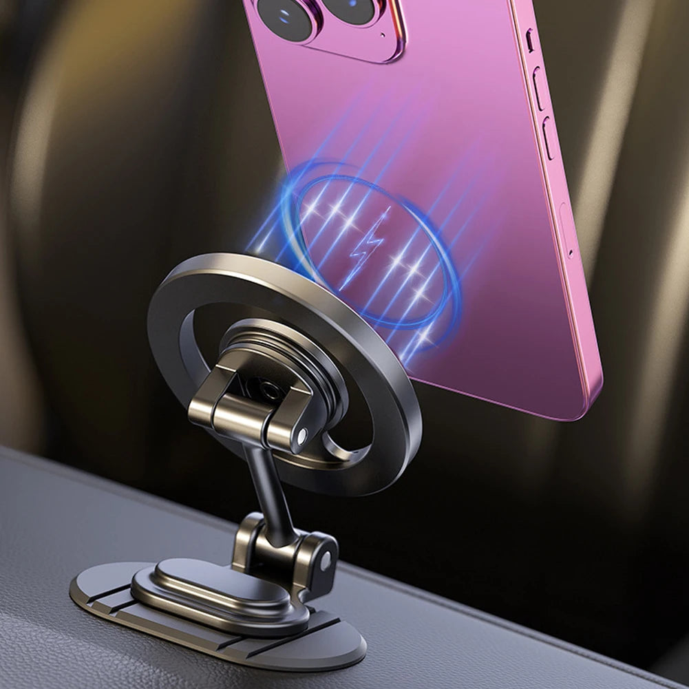 Magnetic Strong Phone Mount Aluminum Alloy Foldable Vehicles Mobile Support Magnet Smartphone Support for iPhone 15 14 13 ProMax
