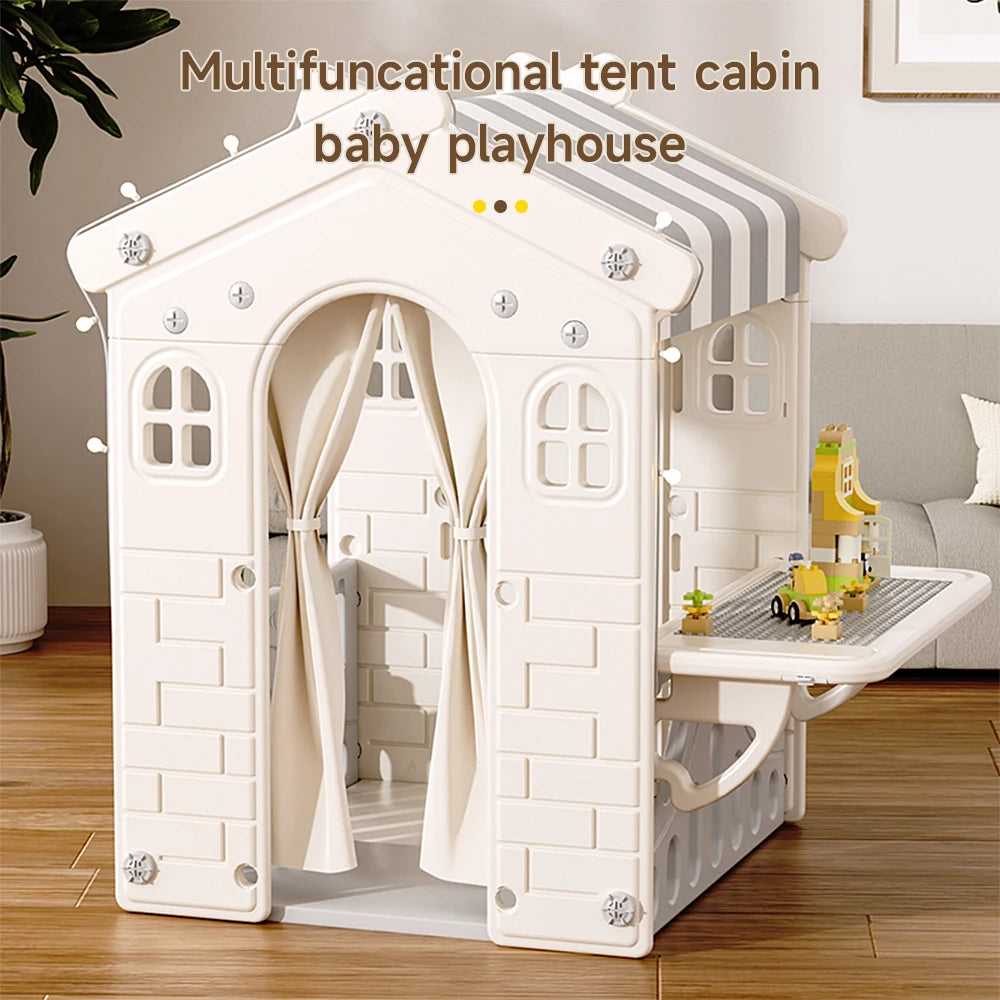 Kids Plastic Playhouse for Indoor Outdoor, Portable Game Cottage with Curtain, Gift Playhouse for Kids