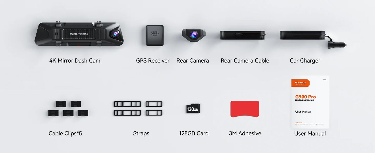 WOLFBOX G900 PRO Dash Cam 4K+2.5K Car DVR  Voice Control 5GHZ WI-FI and GPS Video Recorder  Front and rear camera