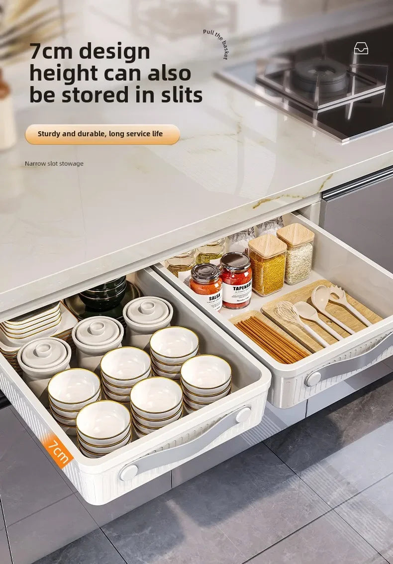 Kitchen Storage Rack with Slide Rails Pull Out Cabinet Organizer Drawer Storage Tray Spice Jars Storage Rack Kitchen
