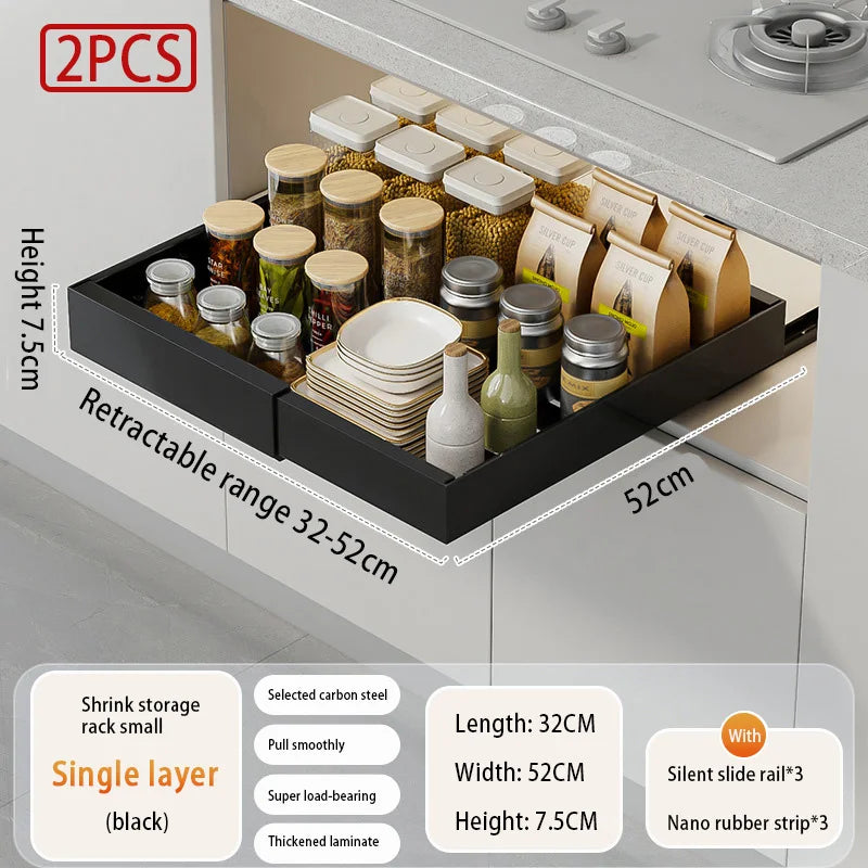 Expandable Pull Out Cabinet Organizer Metal Stick Slide Out  Drawers Storage Kitchen Adjustable Sliding Roll Out Cabinet Shelves