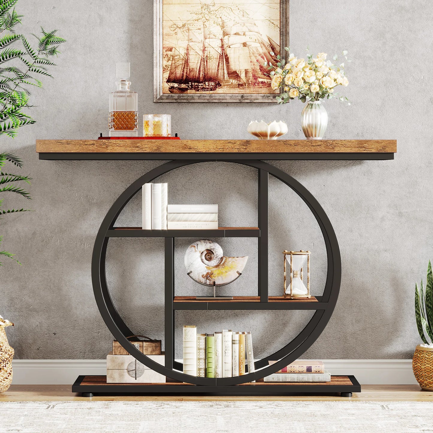 Console Table, 39.4-Inch Entryway Table with Thickened Tabletop, 4- Tier Industrial Narrow Hallway Sofa Table