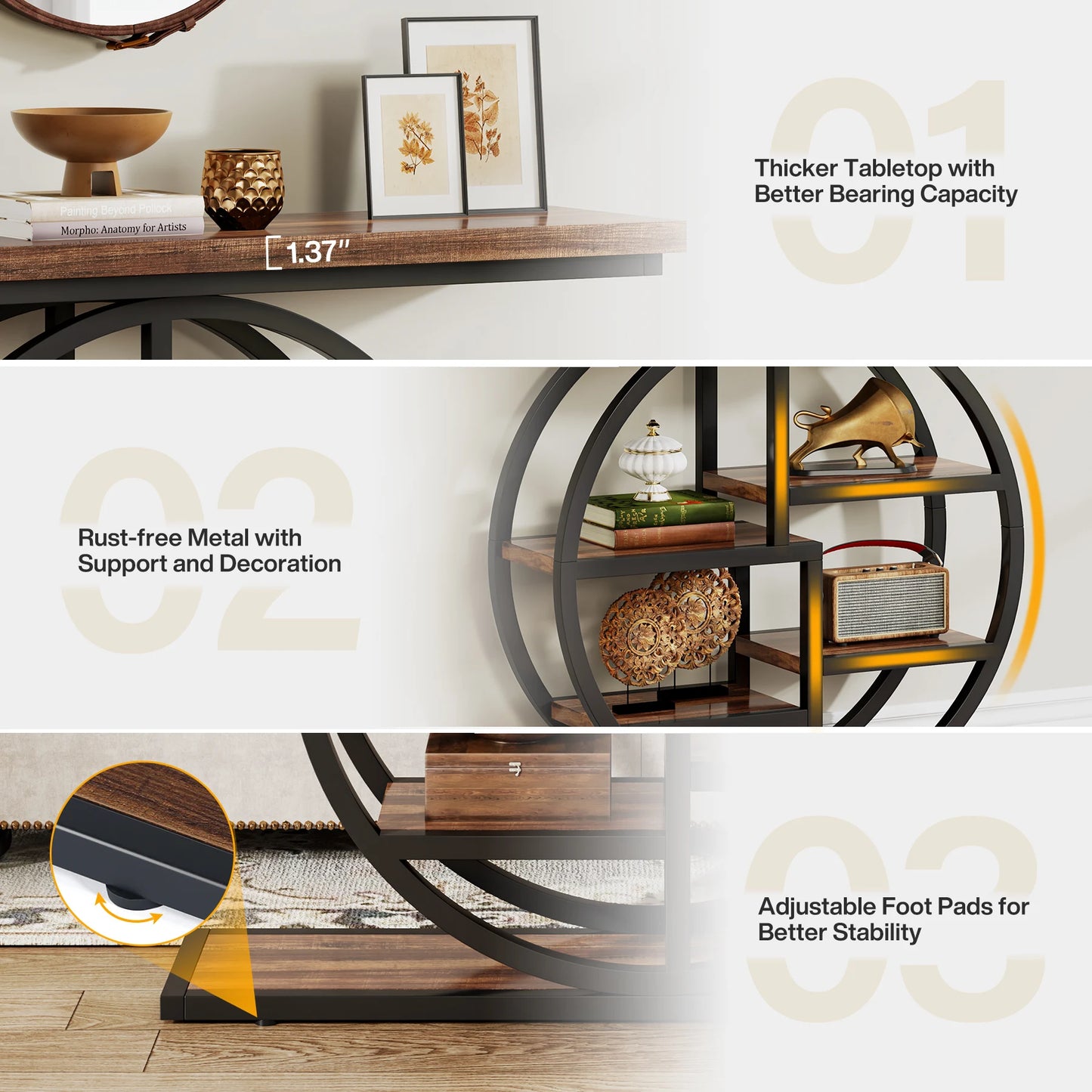 Console Table, 39.4-Inch Entryway Table with Thickened Tabletop, 4- Tier Industrial Narrow Hallway Sofa Table