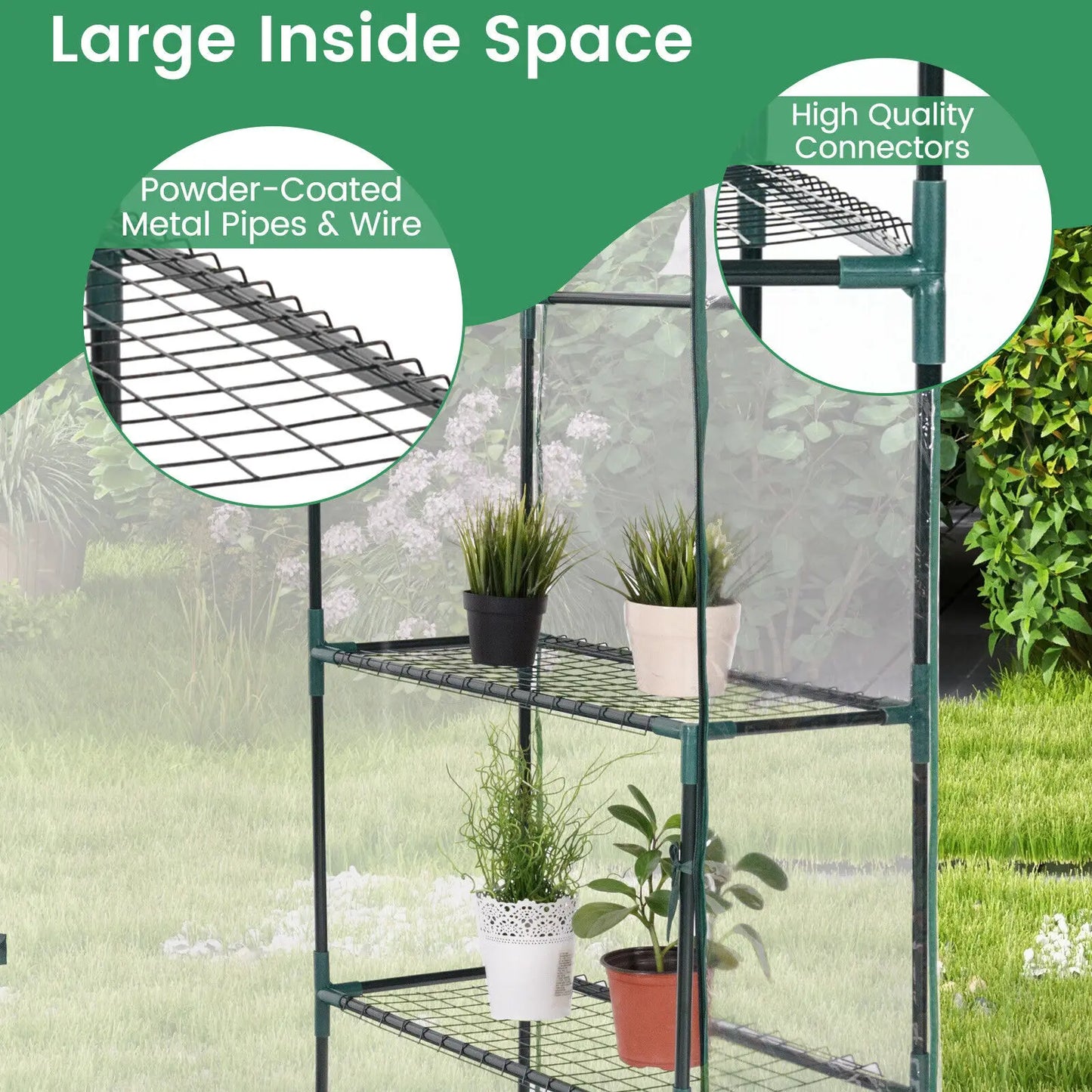 GOFLAME Portable Mini Walk-in Greenhouse Heavy-Duty Winter Hot House w/4 Shelves