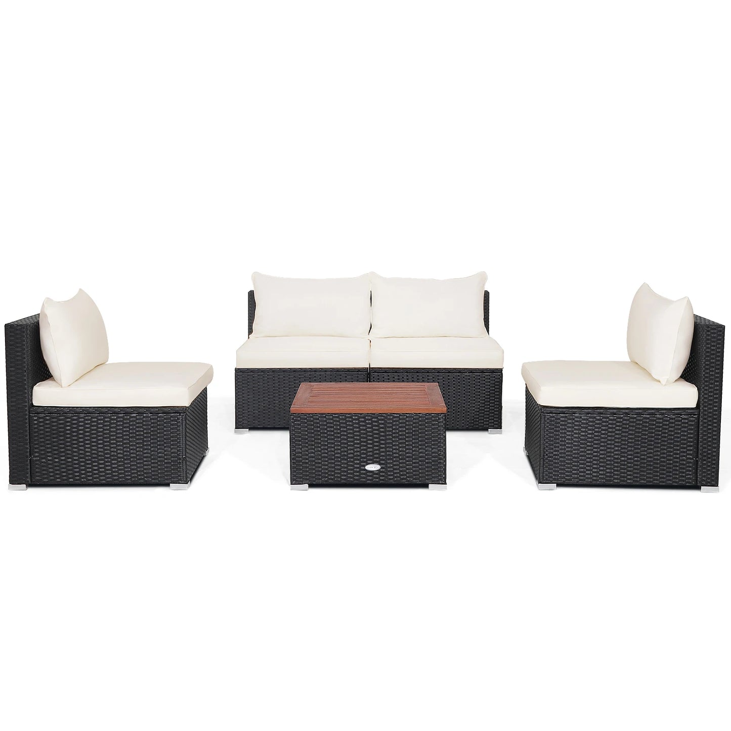GOFLAME 5-Piece Outdoor Patio Furniture Set, Outdoor PE Wicker Conversation Set with Solid Acacia
