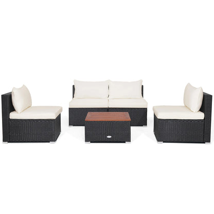 GOFLAME 5-Piece Outdoor Patio Furniture Set, Outdoor PE Wicker Conversation Set with Solid Acacia