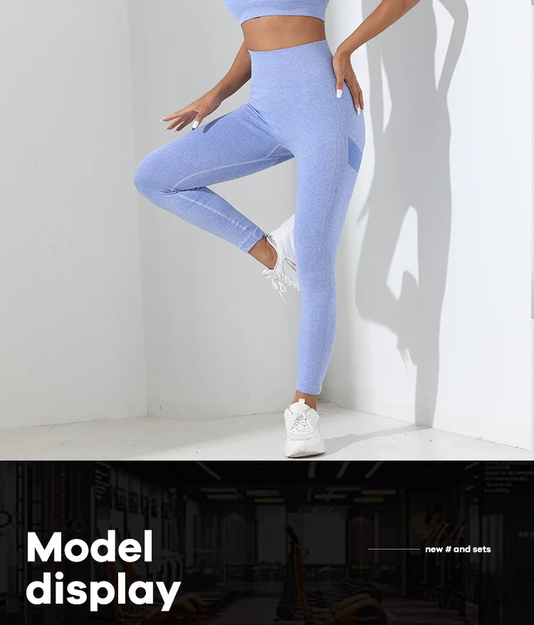 Yoga Basic 2pcs Seamless High Stretch Yoga Set Tracksuit Gym Set Crisscross Back Cami Hip-hugging Tummy Control Leggings