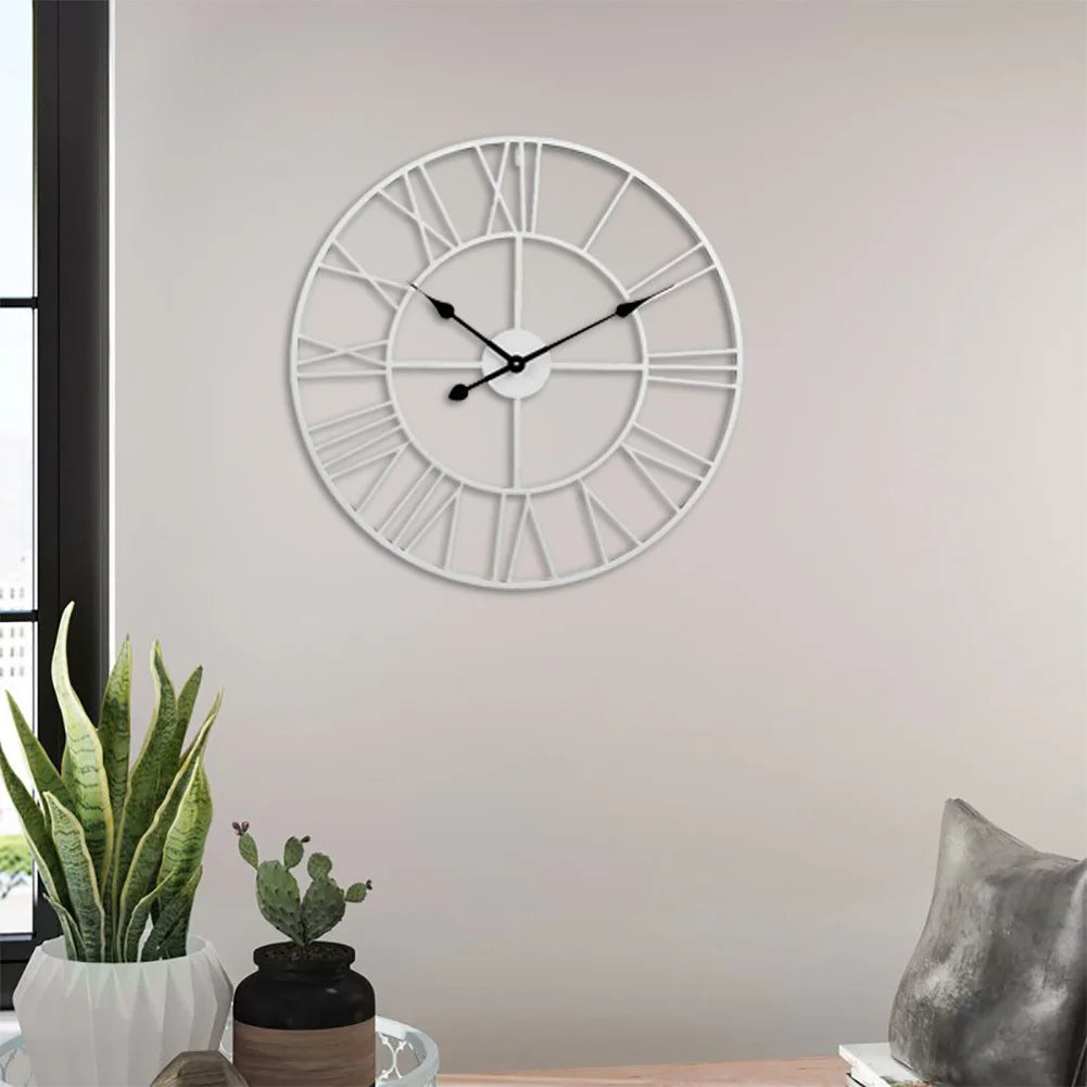 Roman Numerals Metal Skeleton Wall Clock, White