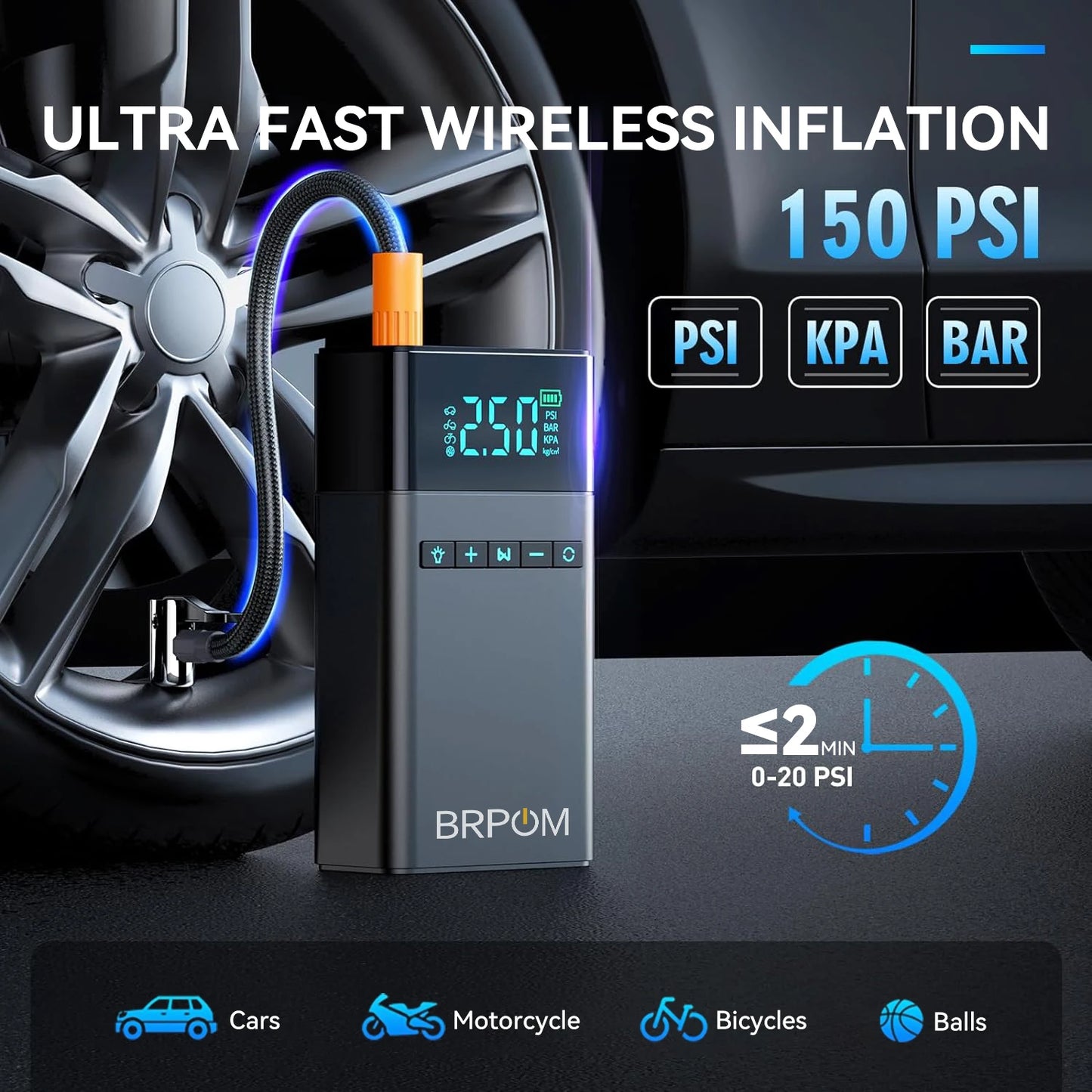 BRPOM 2IN1 Portable Car Starter with Air Compressor 150 PSI 8500A Starter 12V Car Battery Starter Box Car Battery Jumper Starter