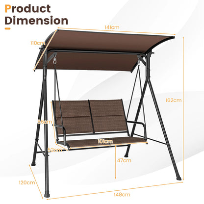 GOFLAME 2 Seat Outdoor Porch Swing, Swing Glider with Spring Hook, Soft Cushions, Foot Pad