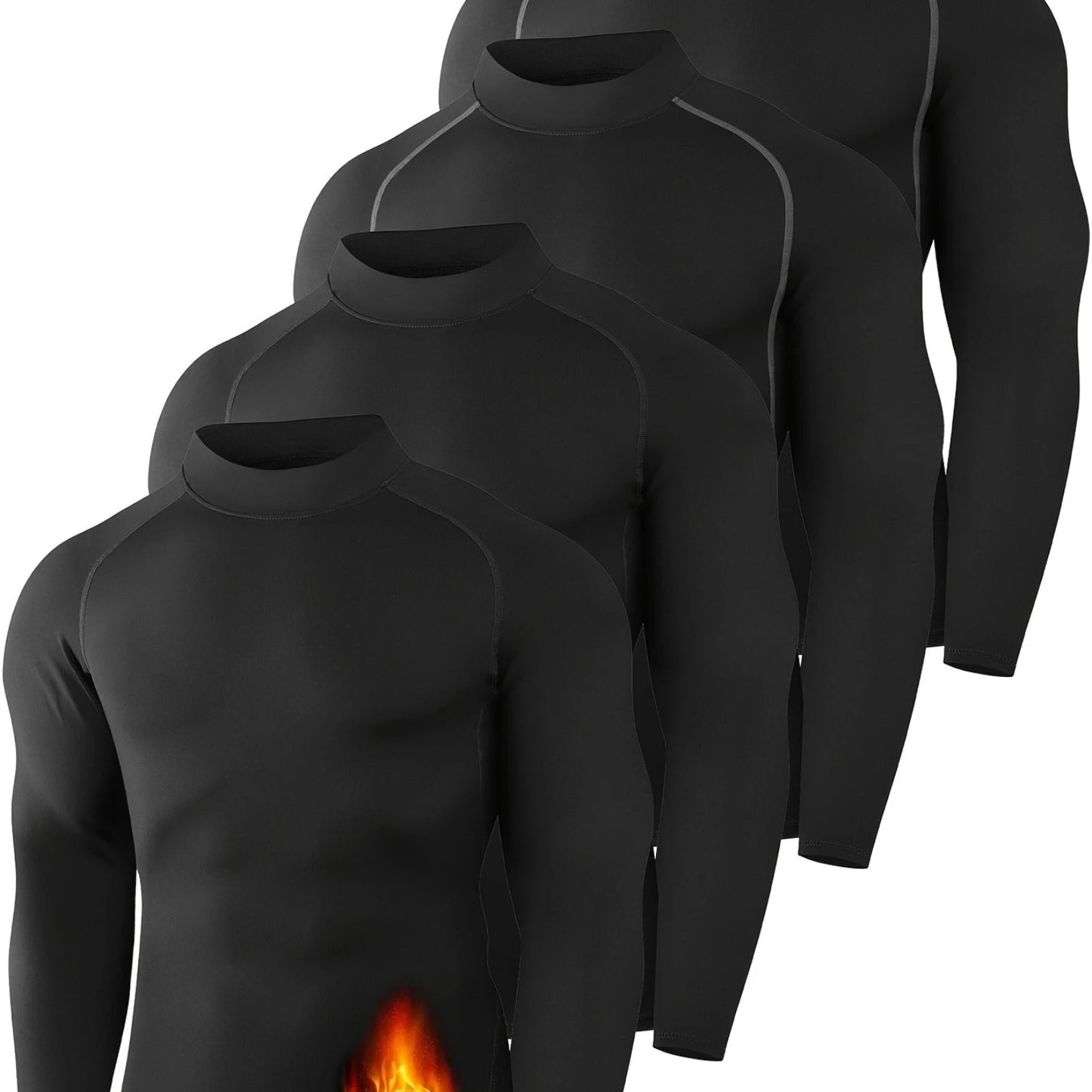 4pcs Compression High Neck Shirts, Men Long Sleeve Athletic Moisture Wicking Base Layer Undershirt Tops Gear Shirt For Sports Wo
