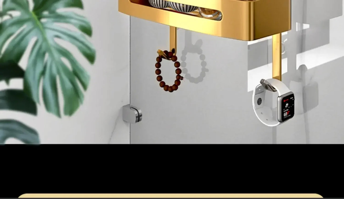 Pull Gold Shower Room Frame Large Capacity Bathroom Double Layer Hanging Basket Without Perforated Wall Hanging Receive Hook