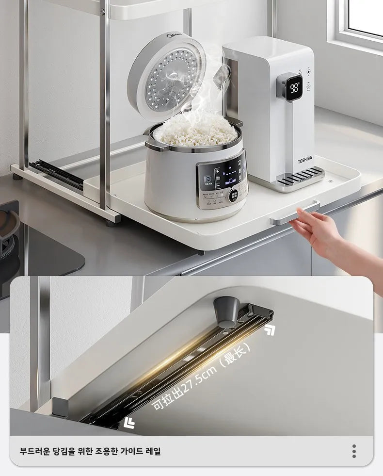 Stainless Steel Pull out Kitchen Countertop Storage Rack Multi Functional Microwave Oven Rice Cooker Oven Organizer Shelf