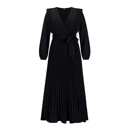 Women Loose Draped Elegant Long Dress Ladies OL Office Vestidos Solid Color Long Sleeve Dress Spring Autumn Clothing Lady Party