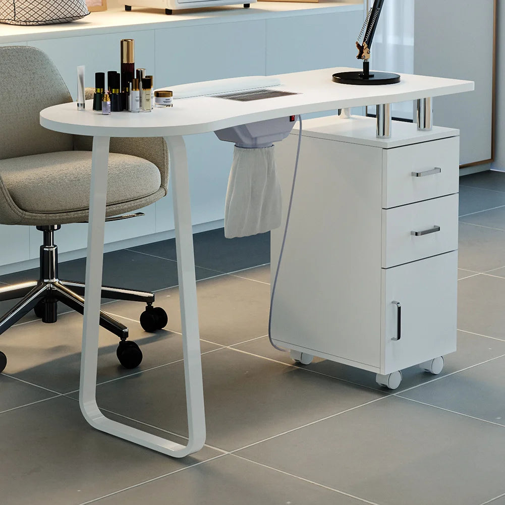 White Manicure Table Nail Station with Dust Collector