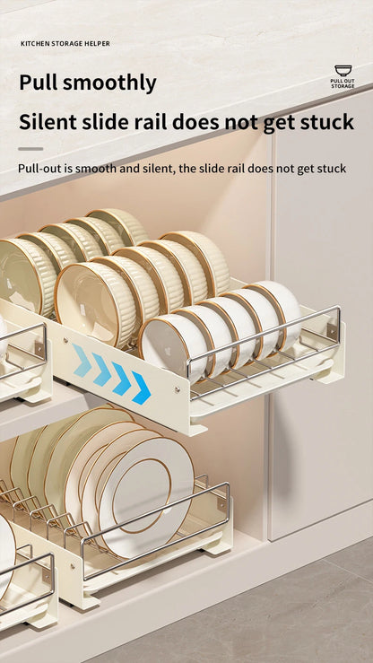 Drain Pull Out Dish Racks Slideable Stainless Steel Bowl Rack Cabinet Tray Storage Holder Kitchen Basket Plate Drain Shelf Rack