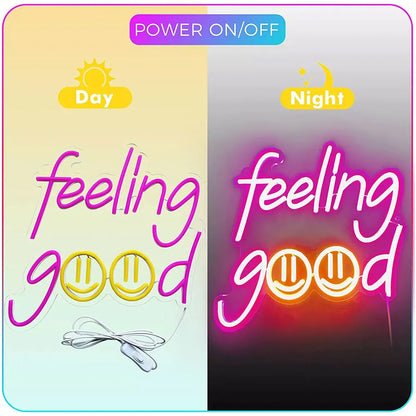Feeling Good Neon Sign LED Neon Lights for Bedroom Wall Decor Room, Home Bar Party Decoration Pink Neon Light Art Gift for Girl