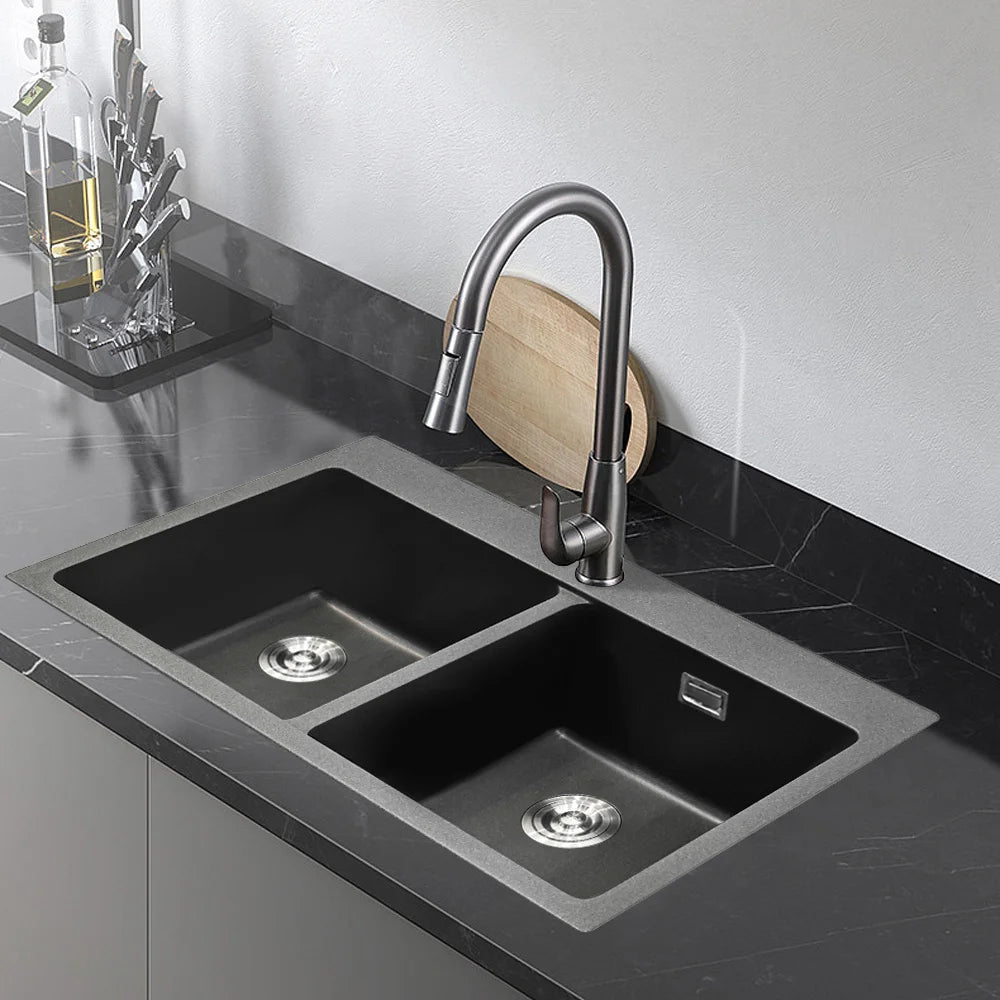 Grey Quartz Undermount Kitchen Sink Double Bowl