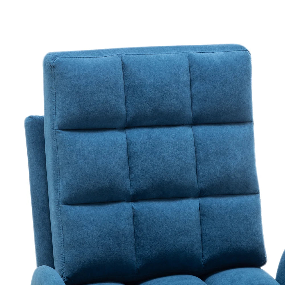 Blue Frosted Velvet Recliner Armchair with Thickened Footstool Living Room Furniture Lounge Chair Sofa