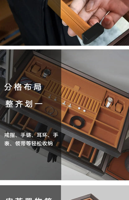 Wardrobe jewelry leather storage box grid cloakroom pull-out type built-in multi-functional telescopic pants rack pull basket ac