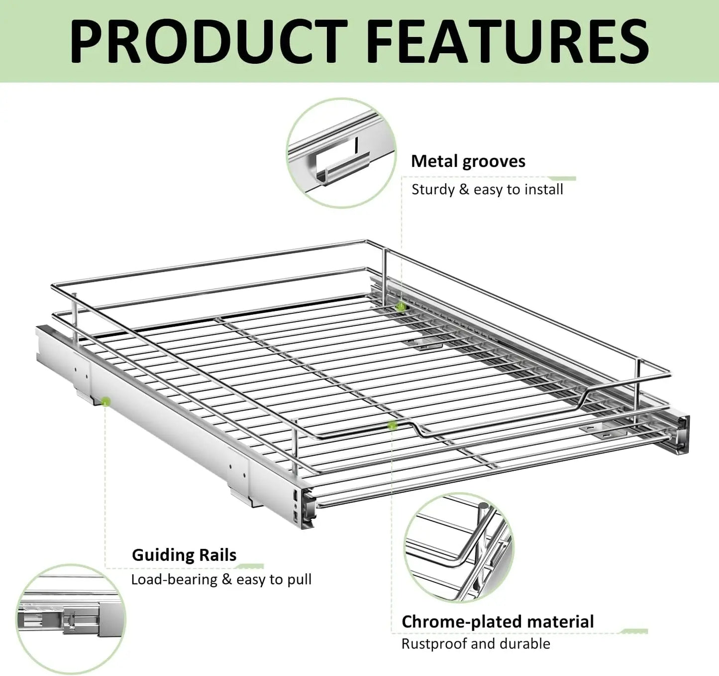 Pull Out Cabinet Organiser, Heavy Duty Slide Out Food Cupboard Shelf for Home, Kitchen, Bathroom, 14 inches W x 21 inches D