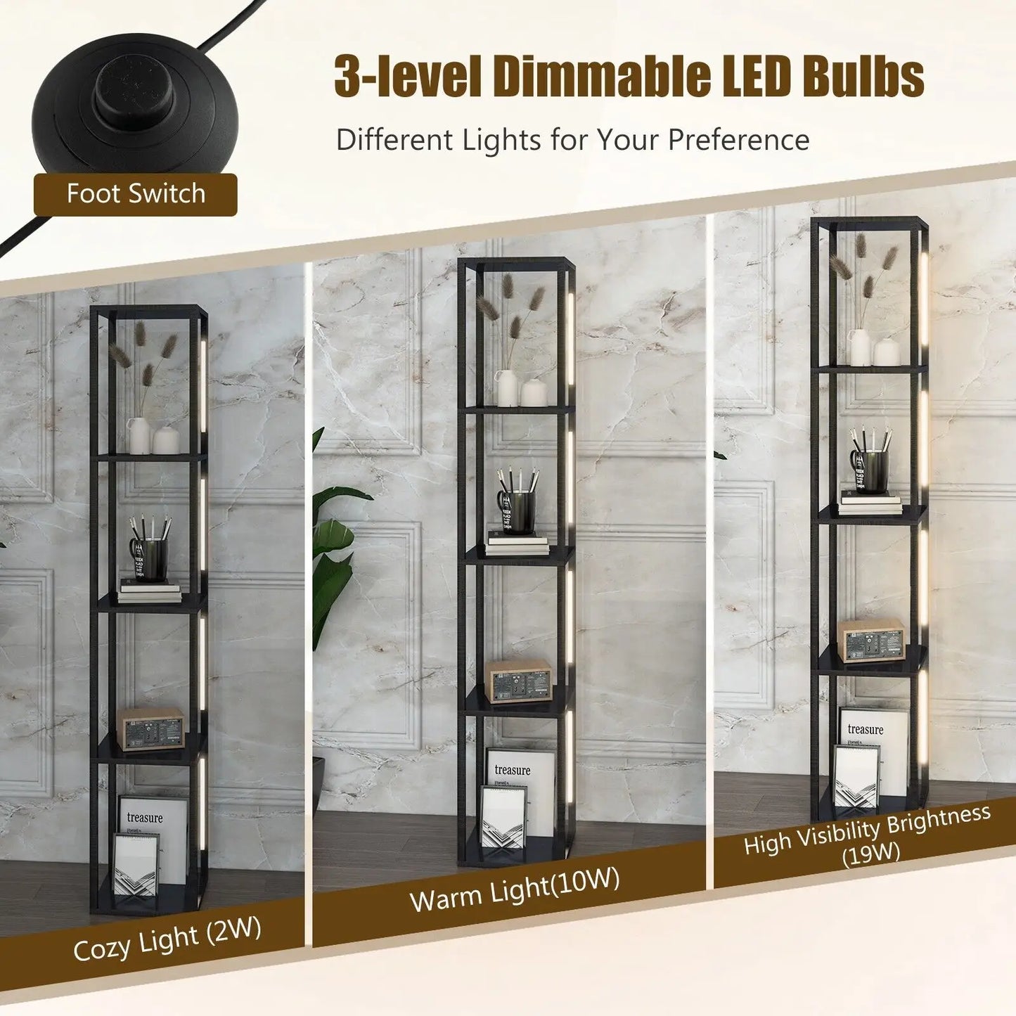 GOFLAME Floor Lamp with Shelves Tall standing Light