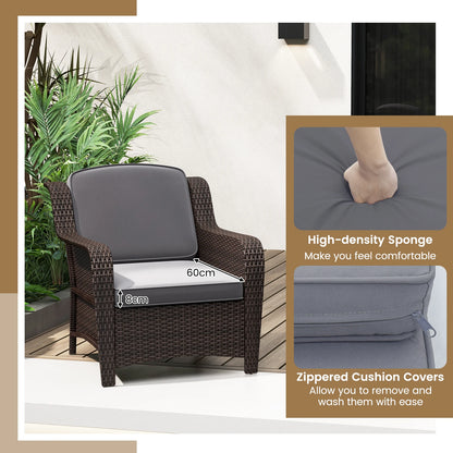 GOFLAME 3 Pieces Outdoor Patio Furniture Set, PE Rattan Wicker Chairs with Cushions and Tempered Glass Coffee Table