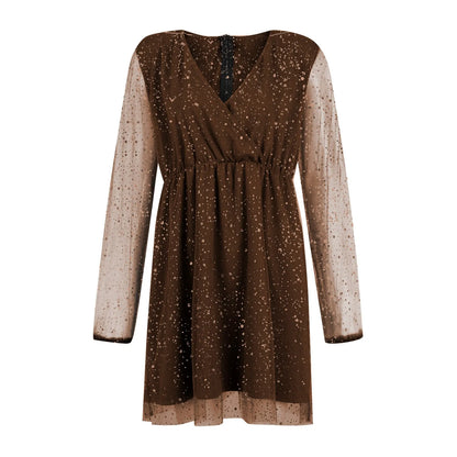 Sexy V-Neck Lace Slim Ruffles Dress