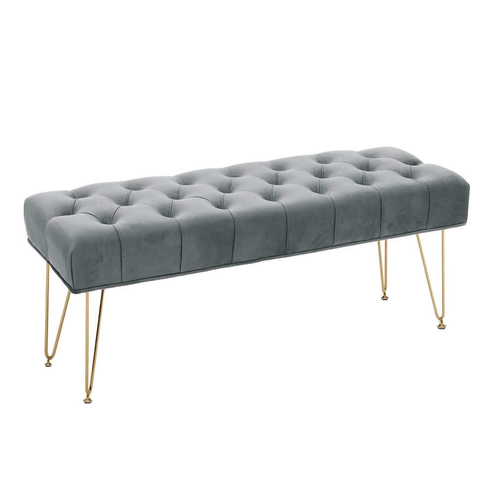 Velvet Buttoned Ottoman Footstool Gold Chrome Legs,Grey
