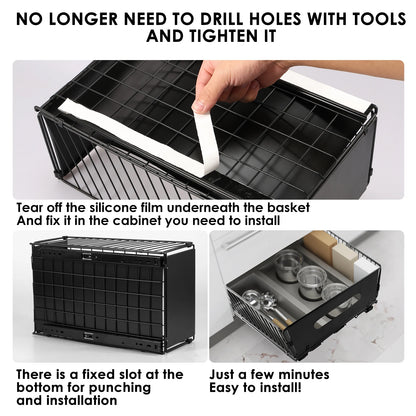 Pull Out Cabinet Organizer Shelf Kitchen Cabinet Cutlery Seasoning Bottle Spice Storage Rack Carbon Steel Slide Out Shelf