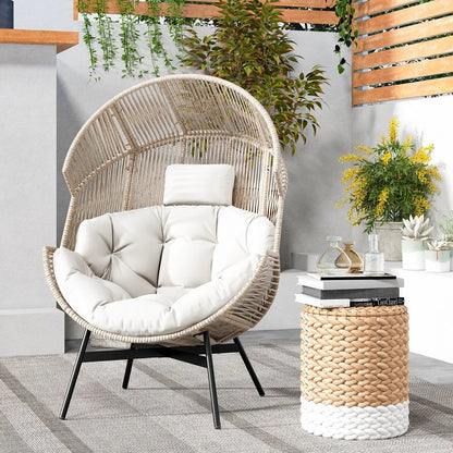 GOFLAME Oversized Egg Style Chair Wicker Stationary Patio Egg Chair w/ Cushions