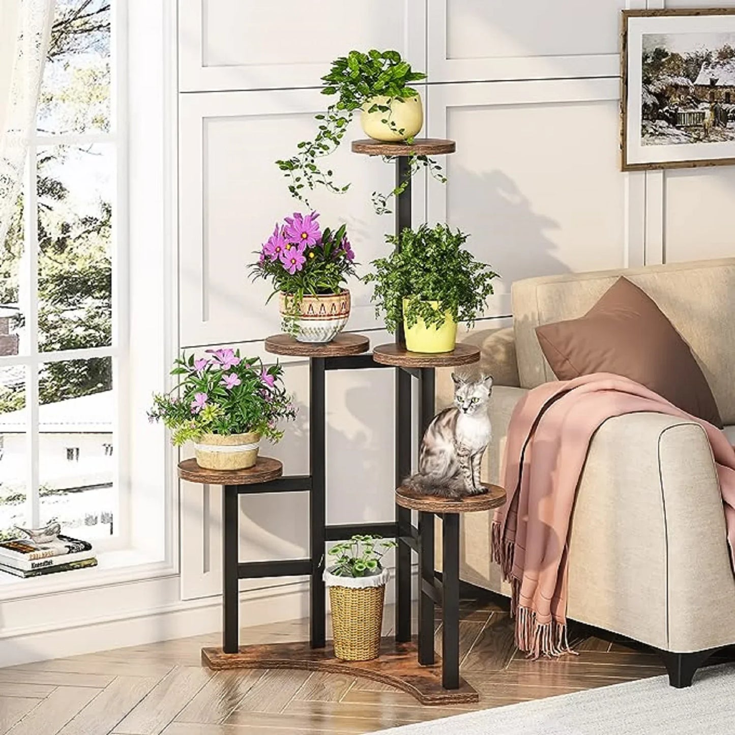 Corner Plant Stand Indoor, 6 Tiered Plant Shelf Flower Stand, Tall Multiple Potted Plant Holder