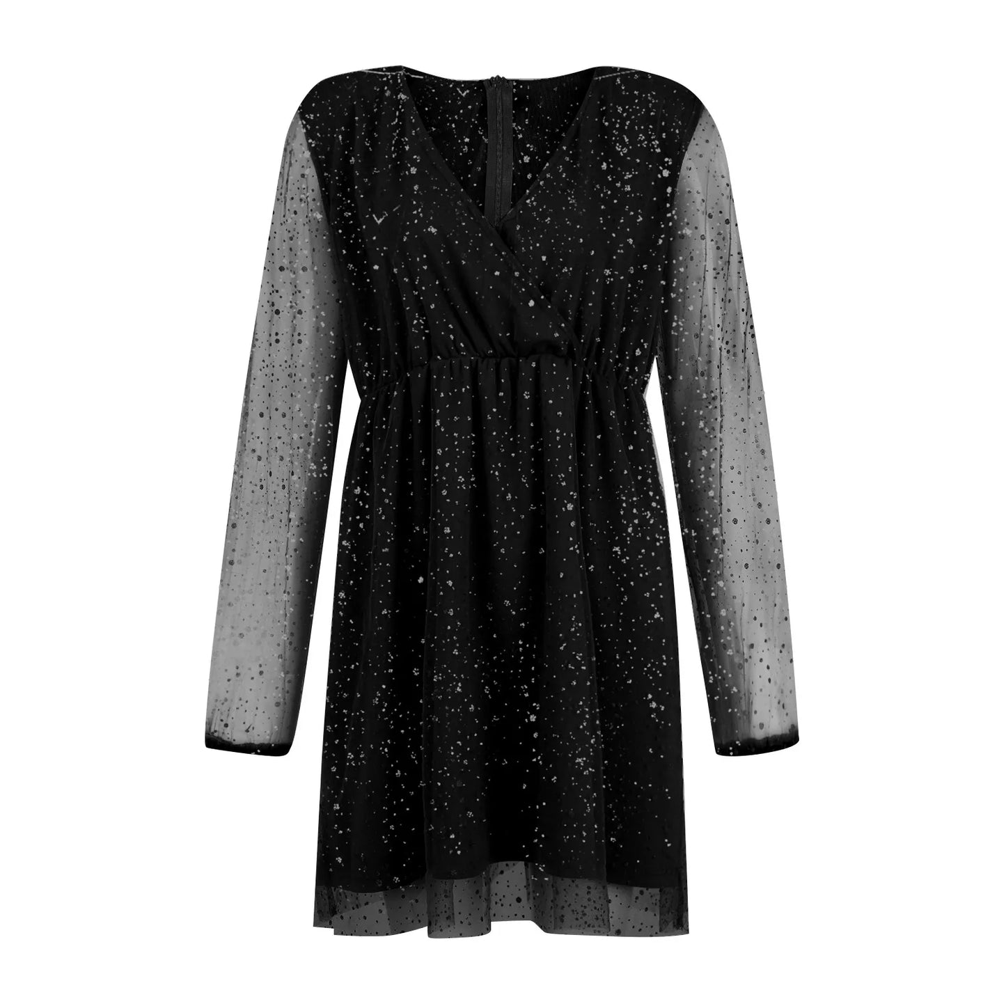 Sexy V-Neck Lace Slim Ruffles Dress