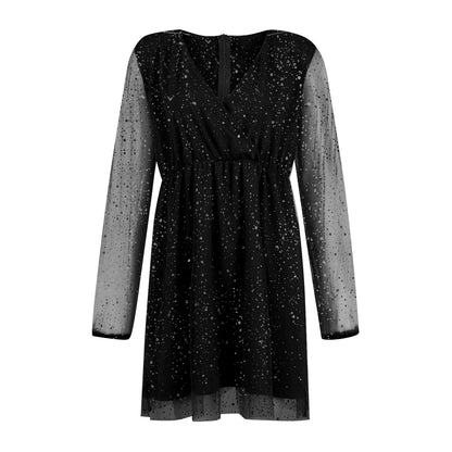 Sexy V-Neck Lace Slim Ruffles Dress