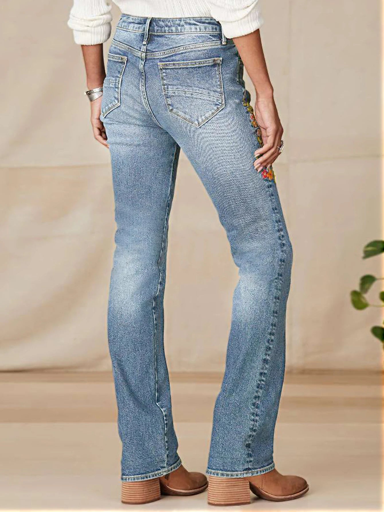 Women's Vintage Washed High-Waist Straight Leg Jeans -