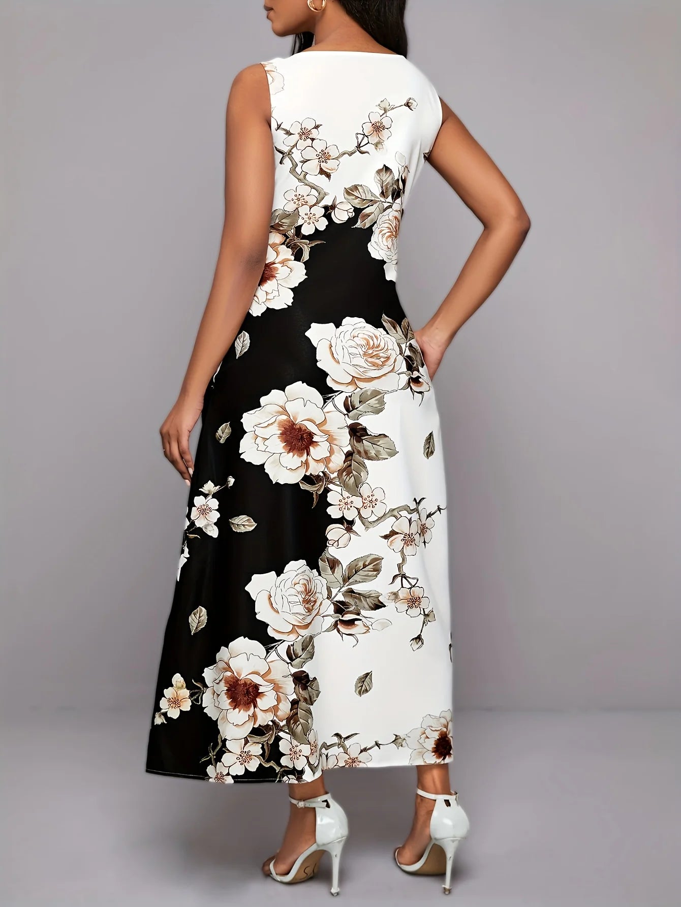 Flower Print New Casual Sleeveless Long Dress