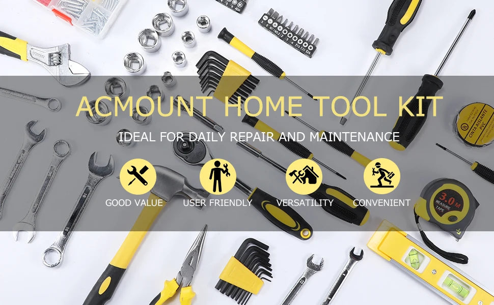 Acmount Tool Kit 140 Piece, Home Toolbox Diy Tool Set, Protable Complete Hand Home Tool Kit Set, Motorbike Car