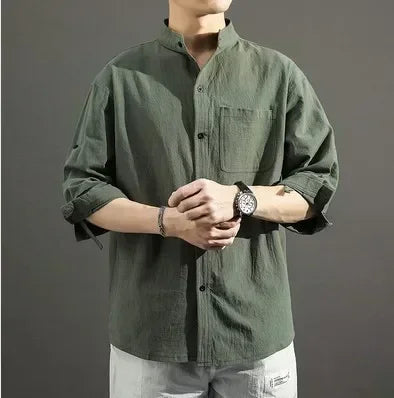 Japanese Casual Loose Stand Collar Cotton Shirts