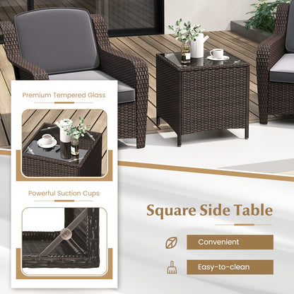 GOFLAME 3 Pieces Outdoor Patio Furniture Set, PE Rattan Wicker Chairs with Cushions and Tempered Glass Coffee Table