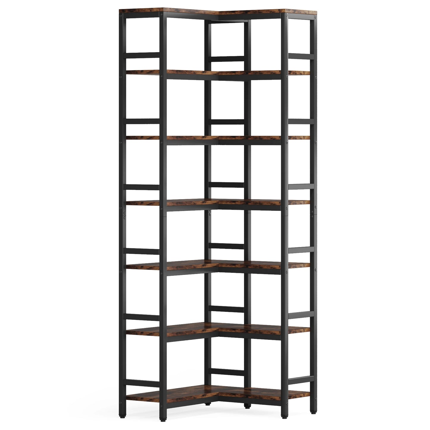 7-Shelf Corner Bookshelf,Large Modern Corner Bookcase, 7-Tier Tall Corner Shelf Storage Display Rack with Metal Frame
