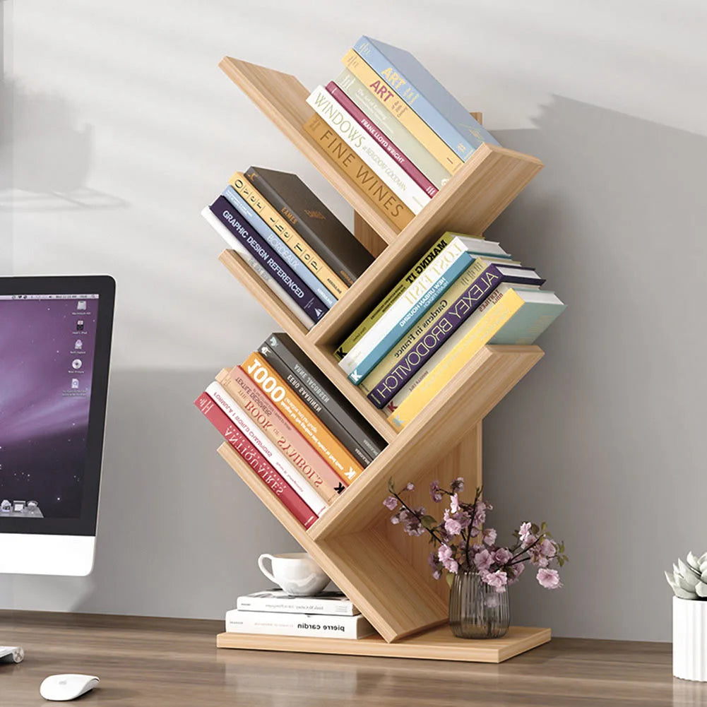 Livingandhome Rustic Standing Tree Bookshelf Wood Display Rack Kids Bookshelf  Bookshelves for Home